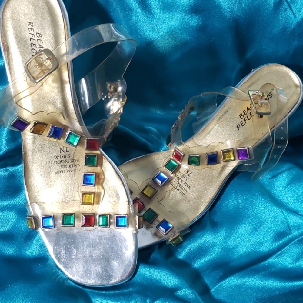 Rainbow gem kitten heel sandals